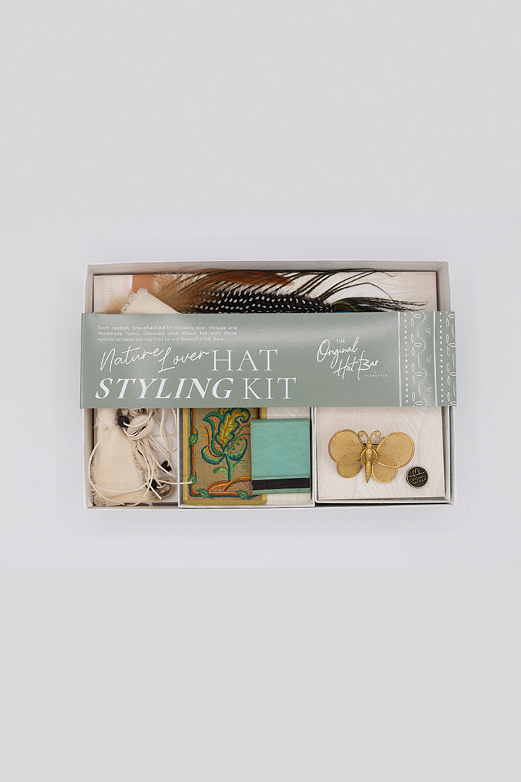 Hat styling kit vintage playing cards, hat bands, matches , and a butterfly brooch and a  items for a cowboy hat-Fleastyle-Original Hat Bar