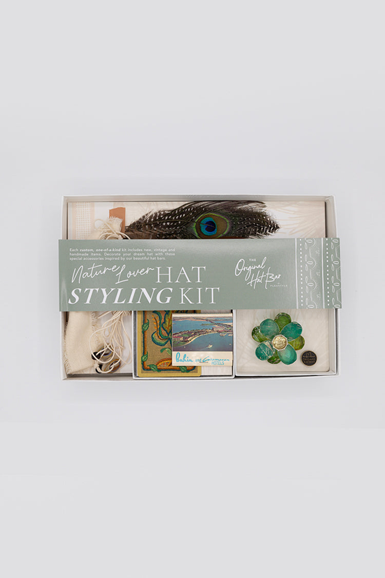 Nature Lover Hat Styling Kit - Green Flower Brooch