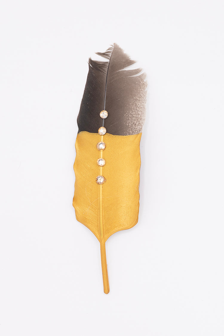 Painted Bling Studded Hat Feather - Gold