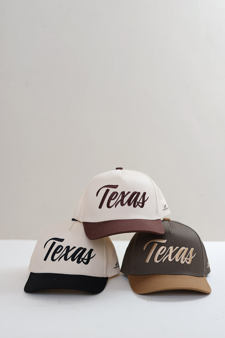 Three 'Texas' Texas Embroidered Trucker Hat - Gold/Olive-FleaStyle