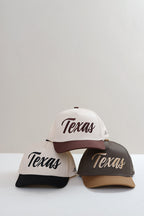 Three 'Texas' Texas Embroidered Trucker Hat - Gold/Olive-FleaStyle