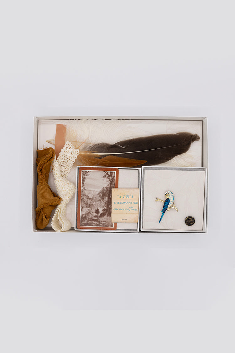 Bohemian Hat Styling Kit - Bird Brooch with decorative hat bands, feathers,  vintage matchbook and playing card-Fleastyle