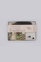 Collection of vintage items including feathers, cards, and a brooch- Bohemian Hat Styling Kit - Blue Hummingbird Brooch