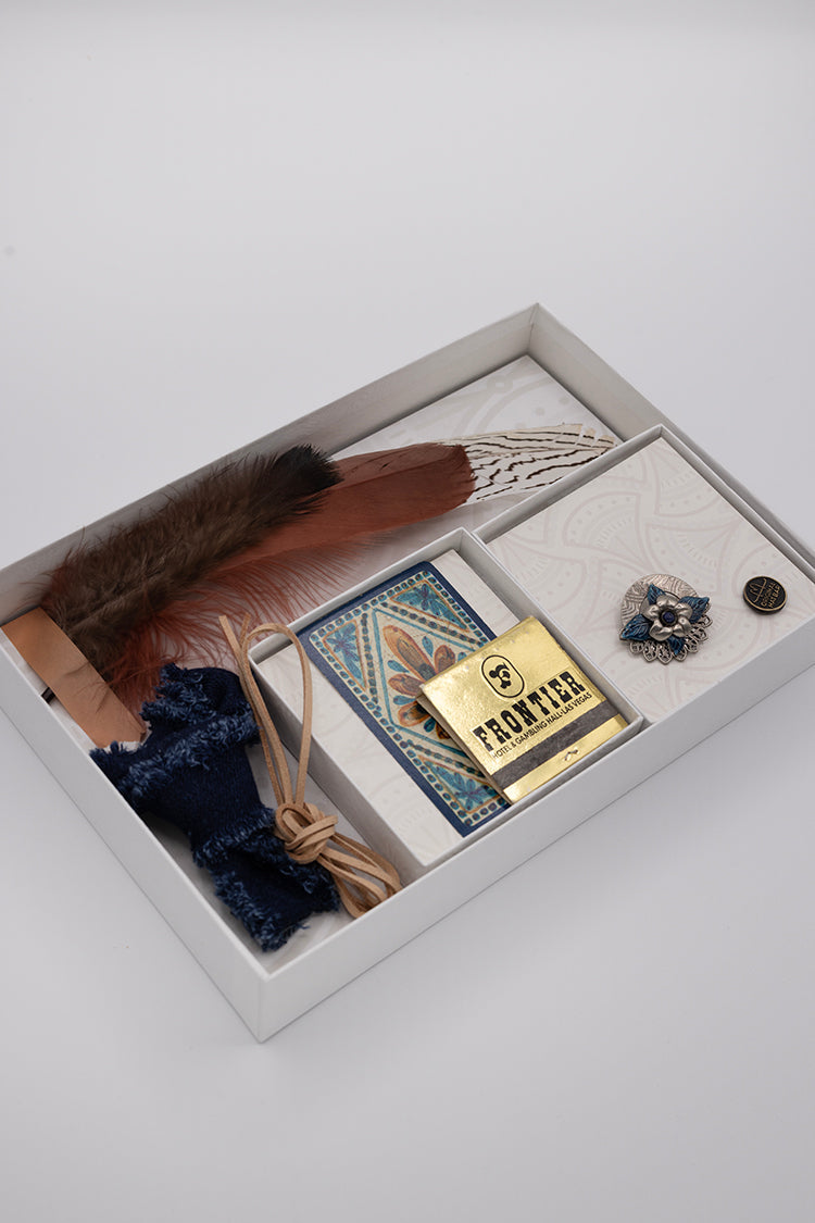 Western-Hat-Styling-Kit-Blue-Flower-Brooch includes hat bands, feathers and vintage playing cards and matches -Fleastyle-Original Hat Bar