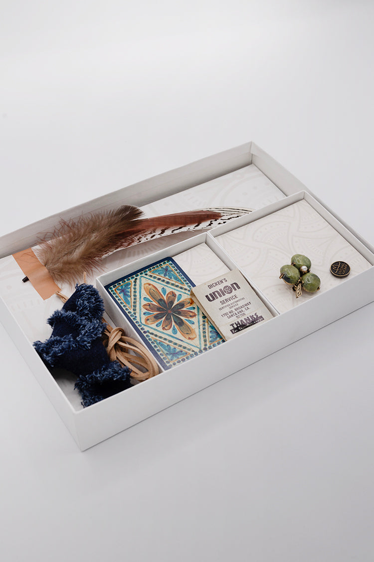 Western-Hat-Styling-Kit-3-Leaf-Clover-Brooch with  decorative accessories including hatbands, vintage playing cards, matches and feathers-FleaStyle-Original Hat Bar