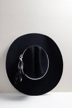 One-of-a-Kind-Custom-Cowboy-Hat-Black with decorative feathers, custom hat bands, vintage brooches and pearl hat pins-FleaStyle