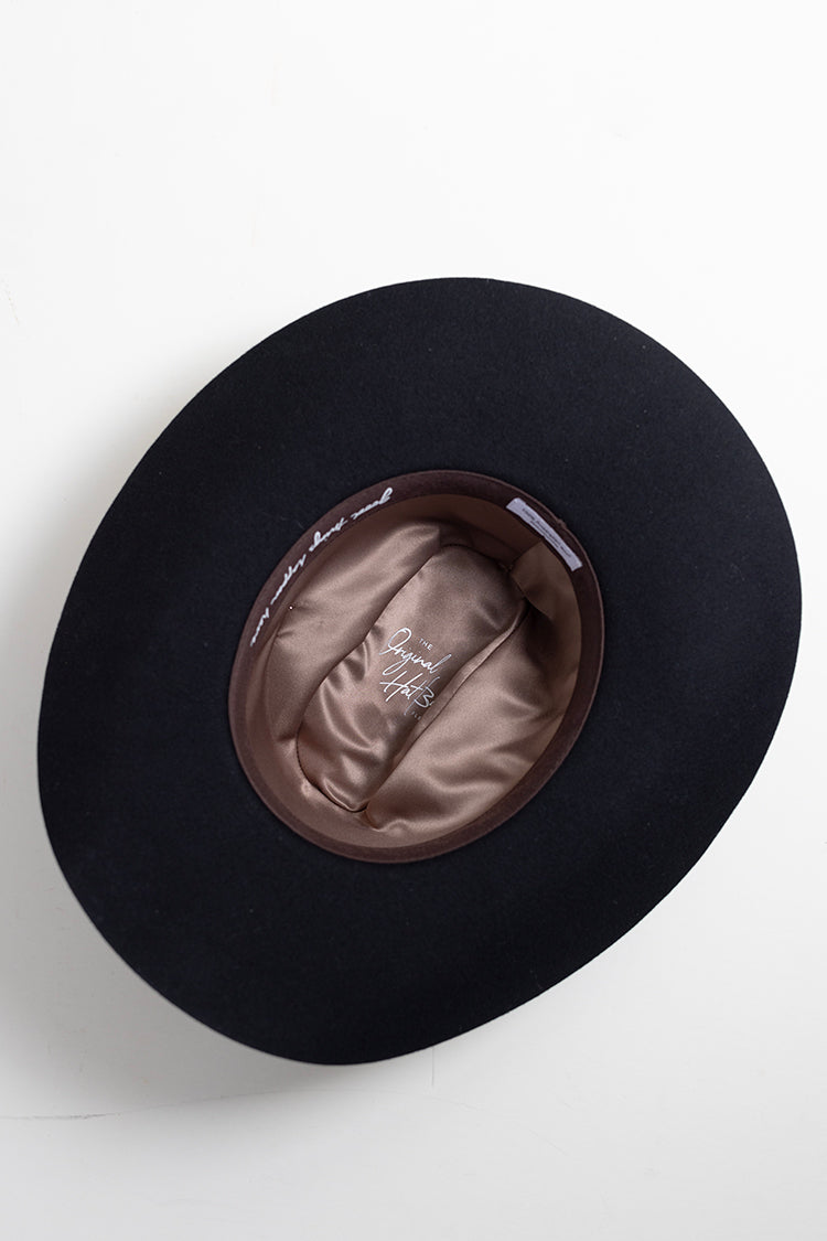 One-of-a-Kind-Custom-Cowboy-Hat-Black with decorative feathers, custom hat bands, vintage brooches and pearl hat pins-FleaStyle
