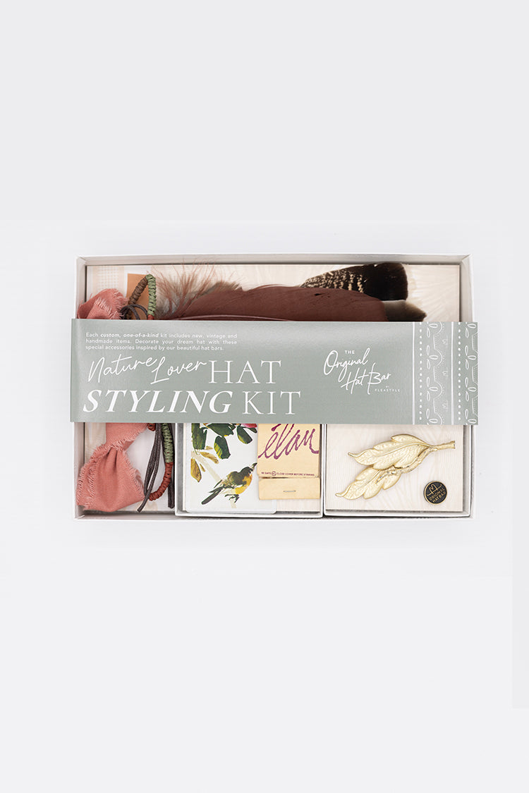 Nature Lover Hat Styling Kit - Light Gold Double Leaf Brooch