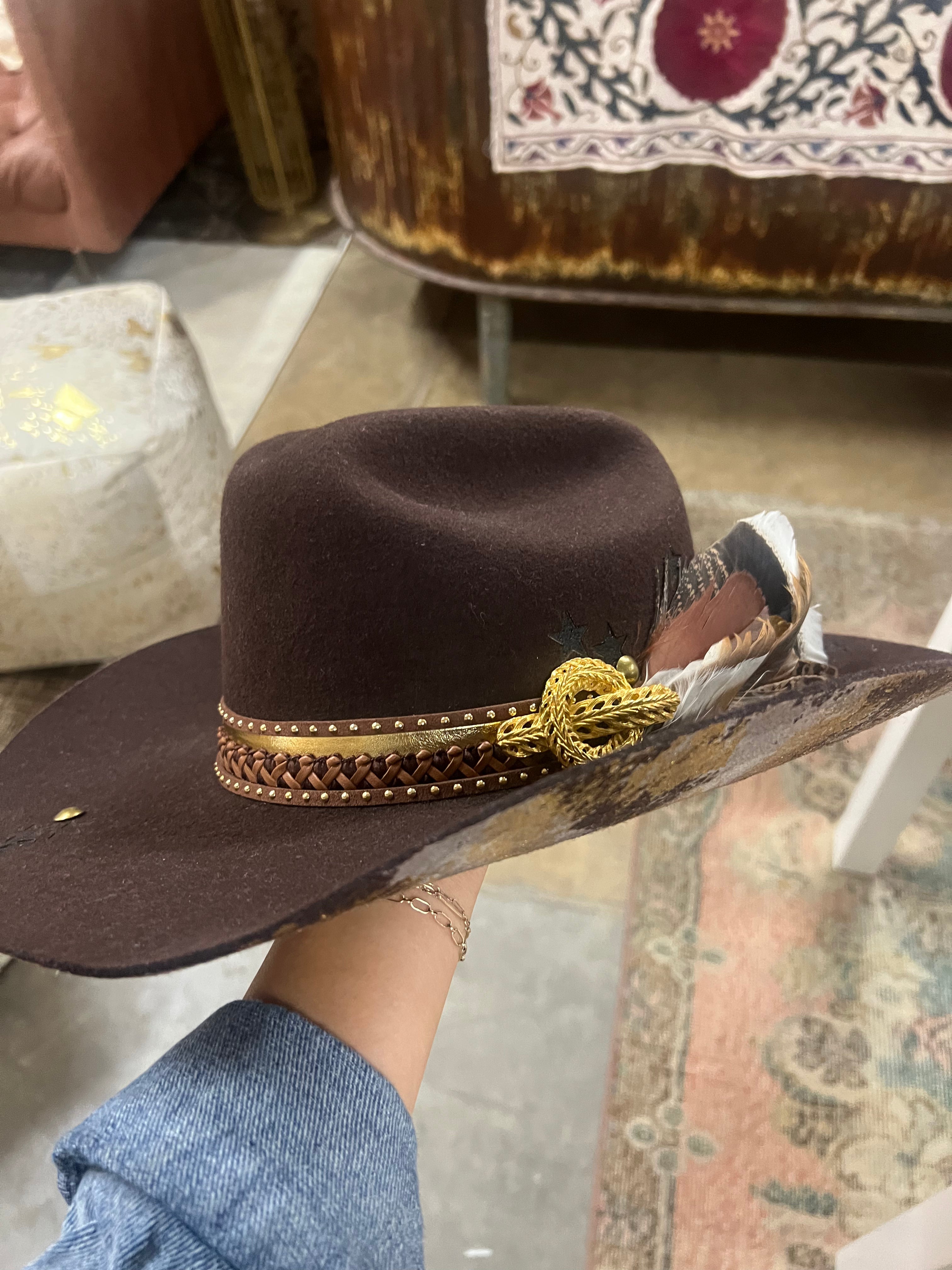 Painted One-of-a-Kind Custom Cowboy Hat - Brown